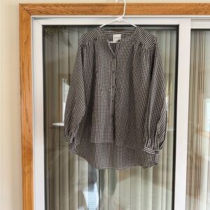 Posse Black and White Gingham Button Front Blouse